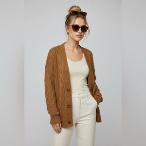 Old Navy XS Oversized Cable Knit Cardigan Button Front‎ Brown Sweater Soft Warm
